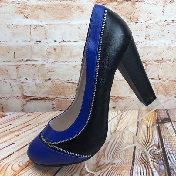 Torrid Shoes - Torrid Blue Black Faux Zipper Zip Trim Heels Shoes